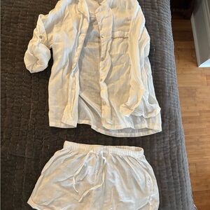 Women's White linen Pajama Set